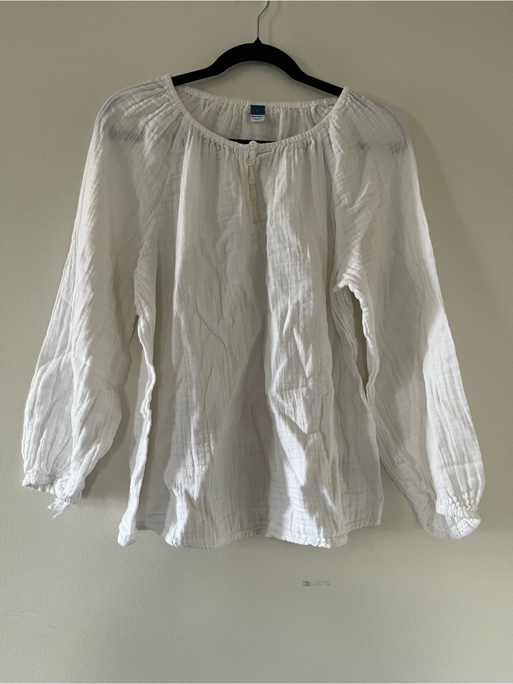 Old Navy White Gauze 100% Cotton Peasant Top Large Cottagecore Prairie Western